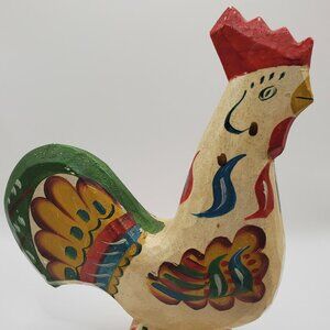 Vintage Dala Rooster Folk Art Hand Painted Wooden Figurine Scandinavian-style